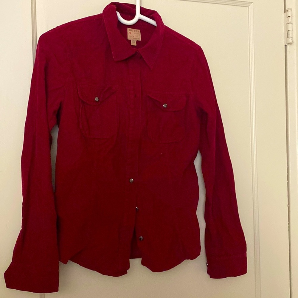 Guess red button down size: S